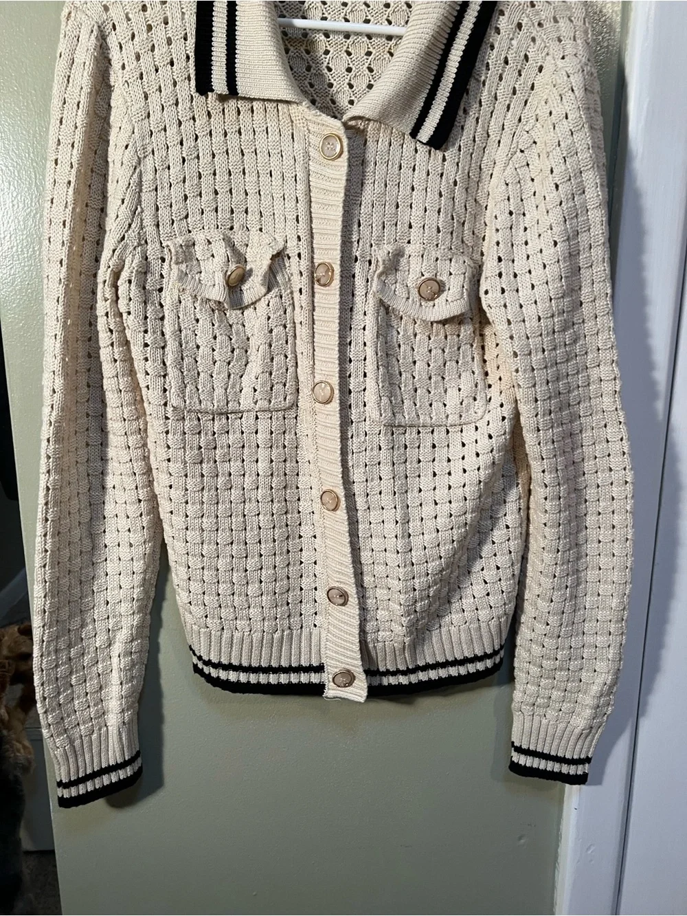 Heartloom Womens Sz Large Posey Cardi Cardigan Sweater Beige Black Marble Button